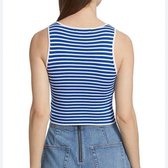 Alice + Olivia Blue And White Knit Striped Tank - Picture 3 of 7